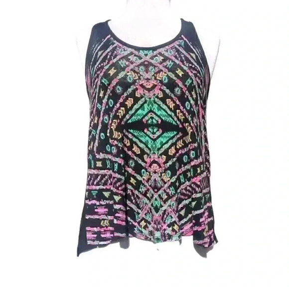 NEW Feng Bold Colorful Geometric Print Razor Scoop Neck Back Tank Top - Picture 1 of 5
